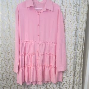 Pink Ruffled Button-Up Blouse